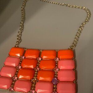 Retro Multi Pink Square Pendant Statement Necklace